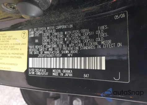 2006 Toyota Highlander V6 from USA, damaged, VIN JTEEP21A360177859